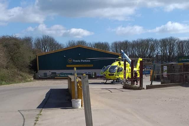 The air ambulance landed in the grounds of Travis Perkins in Bridlington.