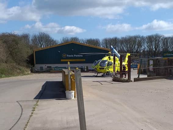 The air ambulance landed in the grounds of Travis Perkins in Bridlington.