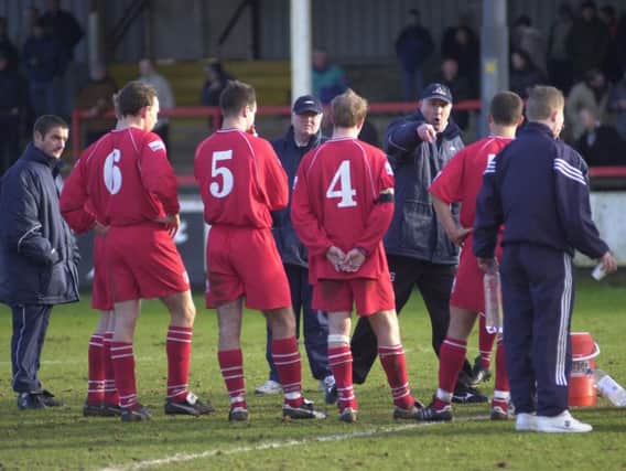 Russell Slade barks the orders during an Scarborough FC dressing down