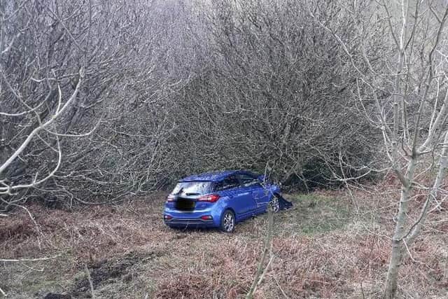The vehicle came off the road and crashed into a tree at the bottom of the embankment.