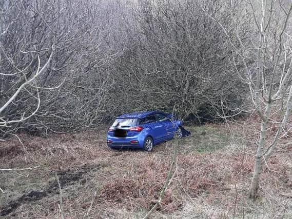 The vehicle came off the road and crashed into a tree at the bottom of the embankment.