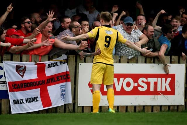James Walshaw celebrates the goal that sent Boro up last season