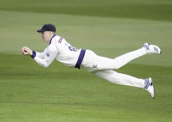 Yorkshire's Harry Brook takes a catch from the bowling of Steve Patterson to dismiss Nottinghamshire's Samit Patel. Picture: Allan McKenzie/SWpix.com