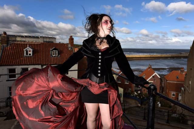 Whitby Goths Festival . Becky Allen takes in the view near the 199 steps in Whitby. .pic Richard Ponter