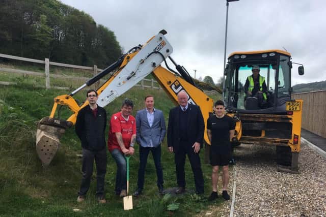 From left, Boro Supporters Club's Neil Daniel, Dave Hunter, Flamingo Land owner Gordon Gibb, Boro chairman Trevor Bull & player Michael Coulson