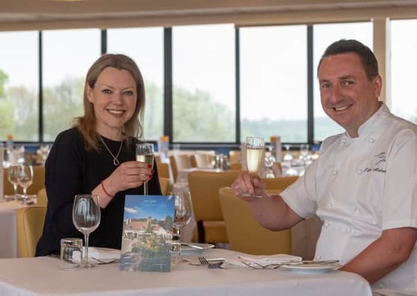 Sally Iggulden, Chief Executive at Beverley Racecourse, toasts the partnership with James Mackenzie, Chef and Proprietor at Michelin-starred gastropub The Pipe and Glass.