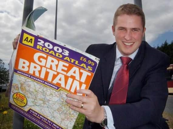 Pictured while a county councillor,  Gavin Williamson was trying to get the AA to put the local area of Crossgates on its maps.