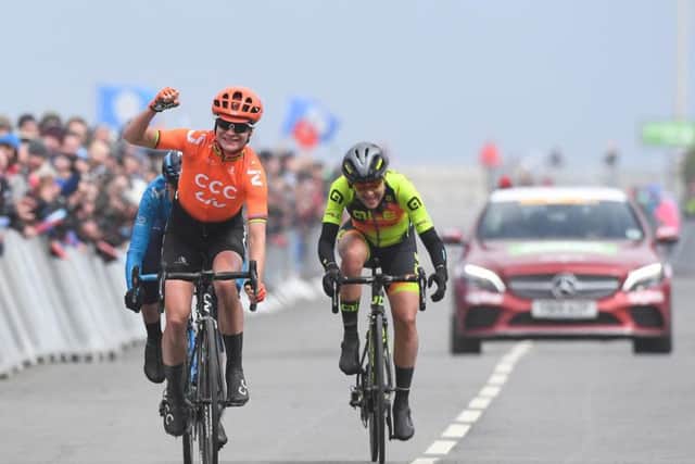 Marianne Vos wins the second stage of the Tour de Yorkshire in Scarborough.