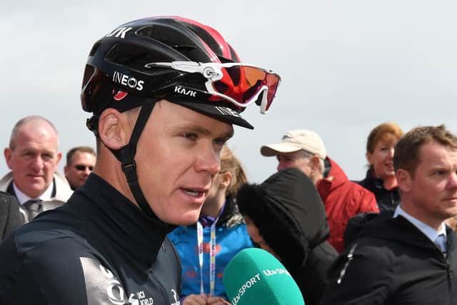 Chris Froome is interviewed for the TV coverage.