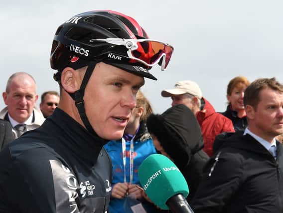 Chris Froome is interviewed for the TV coverage.