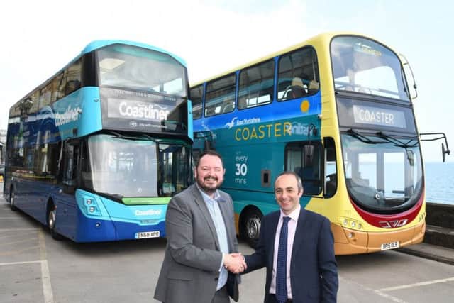 East Yorkshire area director Ben Gilligan and Transdev CEO Alex Hornby launch the new through tickets in Scarborough.