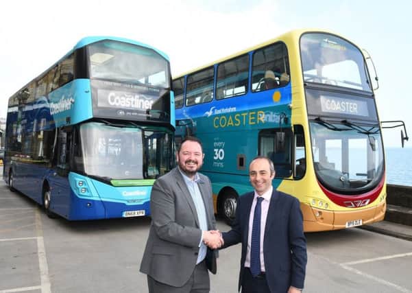 East Yorkshire area director Ben Gilligan and Transdev CEO Alex Hornby launch the new through tickets in Scarborough.