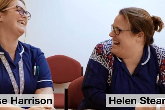 Nurses Louise Harrison and Helen Stear who feature in the video