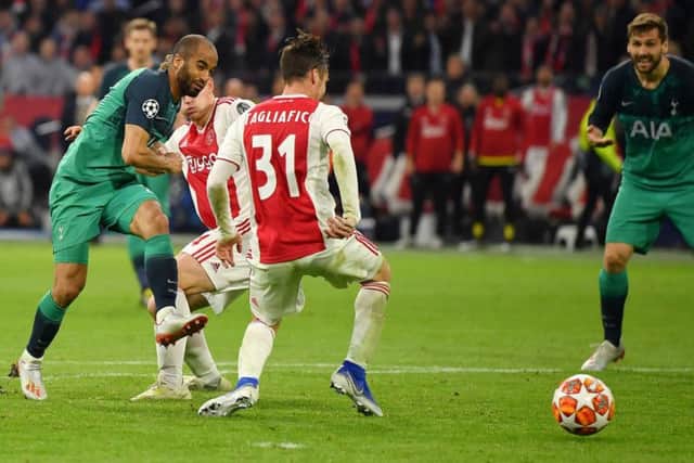 Spurs' Lucas Moura moments before scoring his hat-trick.