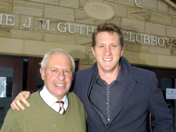 John Guthrie at the opening of Scarborough Rugby Union Club in 2009, with ex-England player Will Greenwood.