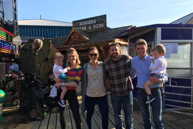 Actors Catherine Tyldesley and Jason Manford (middle) with Luna Park owners Cassie and Dane Crow and their twin boys.