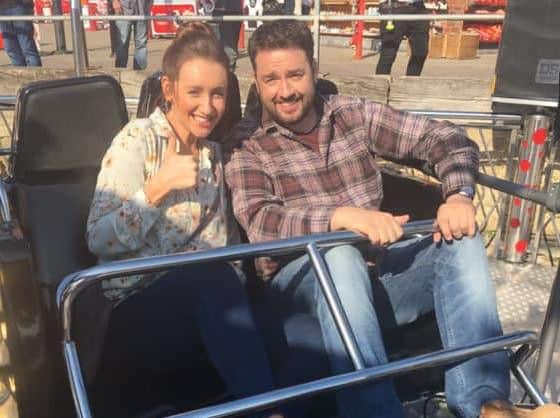 Catherine Tyldesley and Jason Manford enjoy the rides.