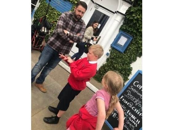 Jason Manford with Fiona and Rhys children