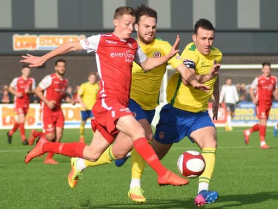 Max Wright in action during his loan spell with Scarborough Athletic