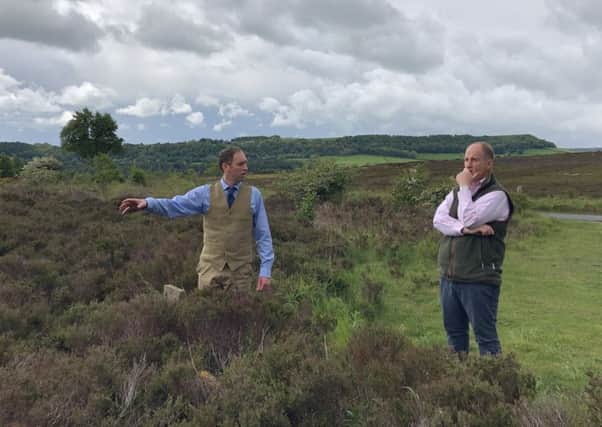 Kevin Hollinrake MP (right) on the moorland tour with Bransdale Estate beat keeper Charlie Woof.