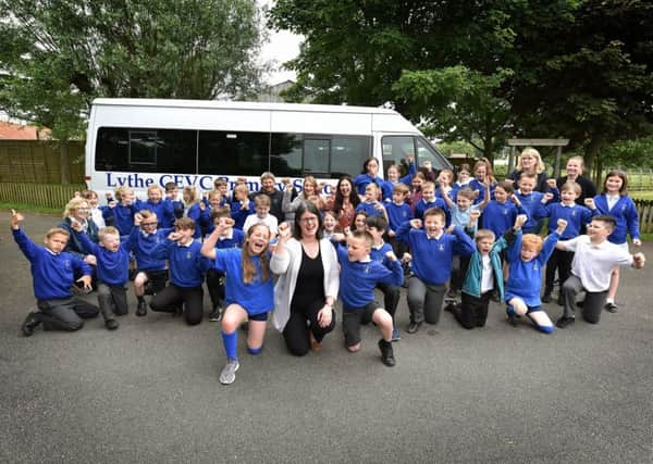 Lythe School celebrate their Good Ofsted with Head Teacher Lisa Armstrong ,pupils and staff. pic Richard Ponter
