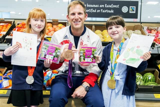 Opening of Aldi Store in Whitby by Olympic Rowing Champion Matthew Langridge.
Pictured with design a salad competition winners Emily Dugdale (left) and Madeline Anscombe. 
Picture: Sean Spencer.