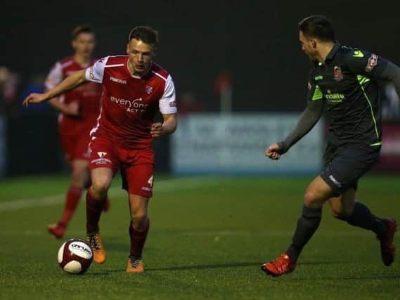 Tom White in action for Scarborough Athletic in 2018