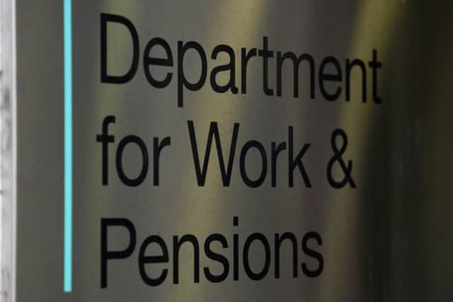 The signage for the Department of Work & Pensions.