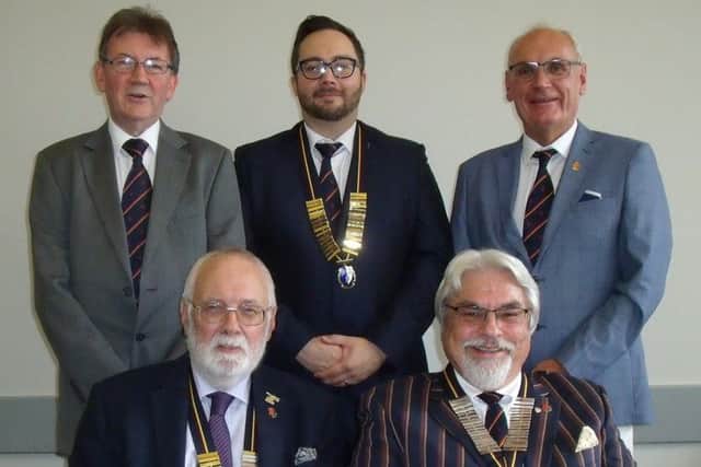Old Bridlingtonians at Shefield - Back row L-R Jim Ezard, North West Branch Chairman; Luke Moreland, London Branch Chairman; Eddy de Brouwer Sheffield Branch Secretary.
Front Row L-R Douglas Robinson, Sheffield Branch Chairman; Tim Kench, Club President.