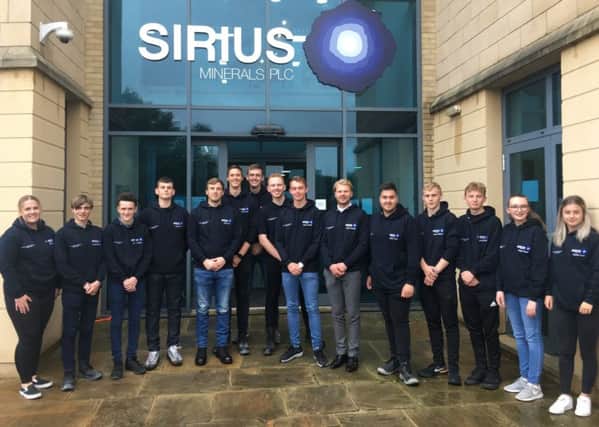 The new apprentices outside Sirius Minerals' Scarborough office.