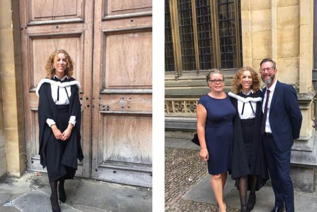 Left: Ruby on her graduation day at Oxford. Right: Ruby pictured with proud parents Lisa and Paul.
