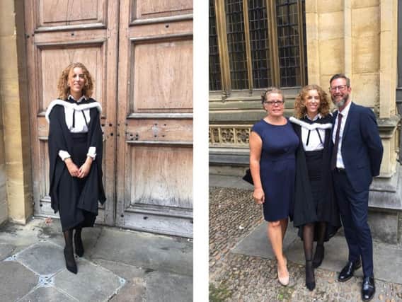 Left: Ruby on her graduation day at Oxford. Right: Ruby pictured with proud parents Lisa and Paul.