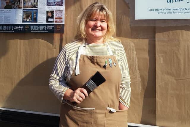 Liz Kemp outside her new shop on Grape Lane, Whitby,