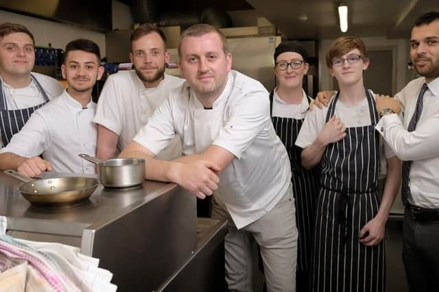 Kitchen staff.at the Star Inn the Harbour. From left, Jack Miladinovic, Nicolae Salaru, Joe Hegarty, Head Chef Ryan Osborne, Laura Mudd, Nyle Hagan, Petrut Salaru. PIC: Richard Ponter