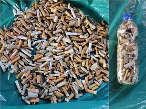 Some of the cigarette ends collected during one day in Filey. PIC: Wendy Knipe