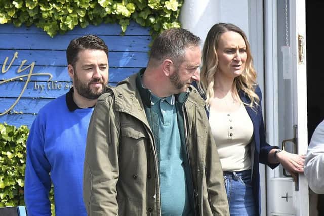 Jason Manford filming outside Ivy by the Sea on Sandside. PIC: Richard Ponter