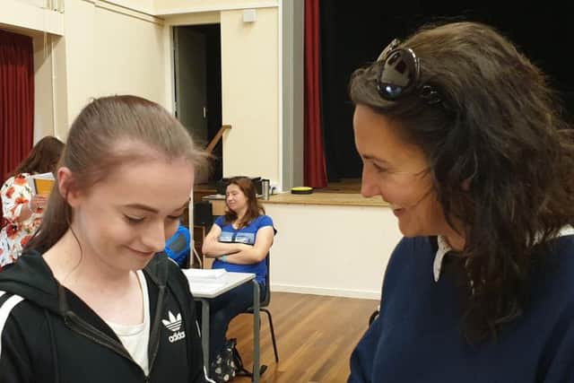 Eskdale student Megan Hall discusses her results with Head of Year, Anne-Marie Scales.