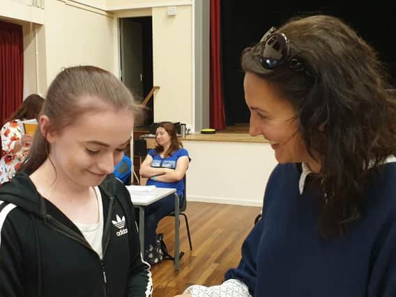 Eskdale student Megan Hall discusses her results with Head of Year, Anne-Marie Scales.