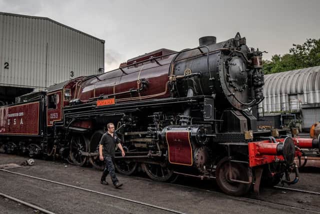 The S160 engine at Grosmont with shed manager Paul Middleton. Photo courtesy of Charlotte Graham.