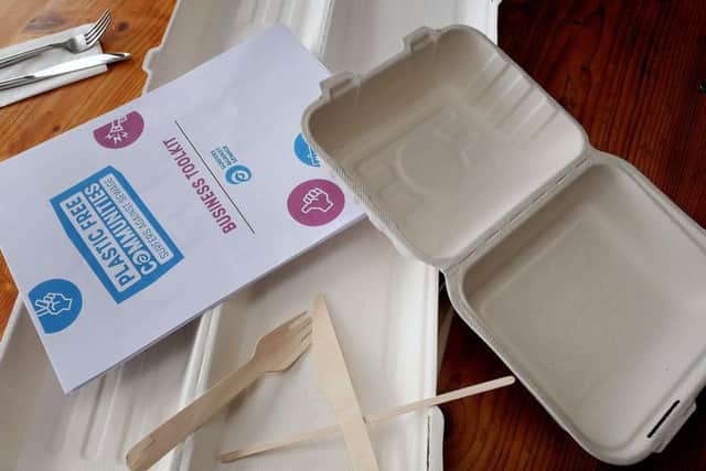 Some of the compostable alternatives to plastic used at the Golden Grid. PIC: Richard Ponter