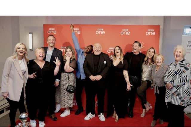 The cast. From left, Steff Todd, Harriet Webb, Steve Edge, Gina Fillingham, Olisa Odele, Derren Litten, Rebekah Hinds, Jake Canuso, Claire Sweeney, Maggie Ollerenshaw and Stephanie Cole. PIC: Richard Ponter