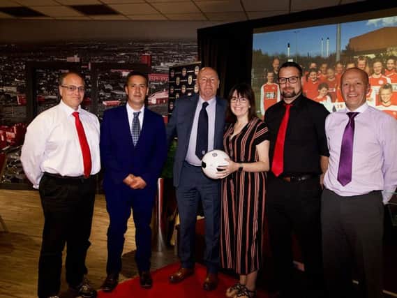 Scarborough Ladies receive their Grassroots Club of the Year Award at the 2019 Football Awards at the Riverside