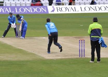India's Mithali Raj bats against Jenny Gunn 143418c England women v India at North Marine Road Picture by Neil Silk 21/08/14