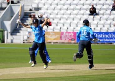 Charlotte Edwards celebrates her century in the second ODI win for England against India at North Marine Road   Picture: Andy Standing