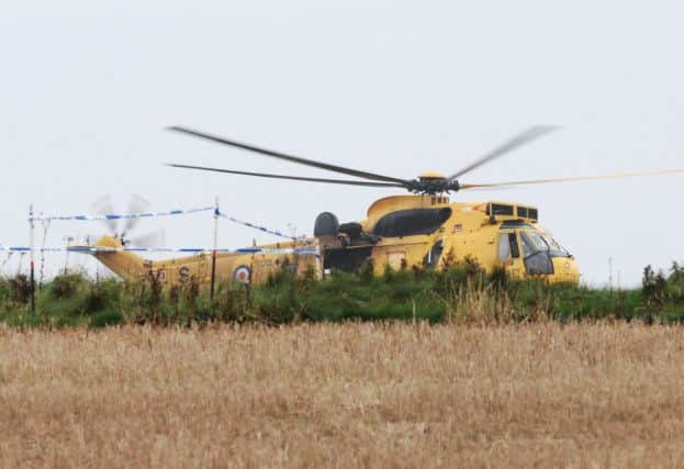 A Private Helecopter has crashed down the cliffs at Flamborough Head East Yorkshire. --
NBFP PA1438-8h --
Pictures taken from the Flamborough Golf course