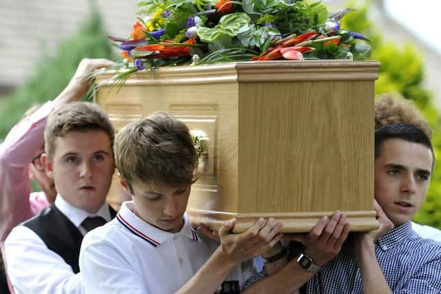 Liam Batters funeral at St john the Baptist Church,Cayton. An inquest has heard that the teenager tragically took his own life. Pic Richard Ponter 142816c