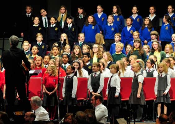 FESTIVE SPECTACULAR --- The Festive Spectacular Charity Carol Concert at The Spa Grand Hall, Scarborough.  // The choir of children from local schools. Saturday 6th December 2014. HARRY ATKINSON