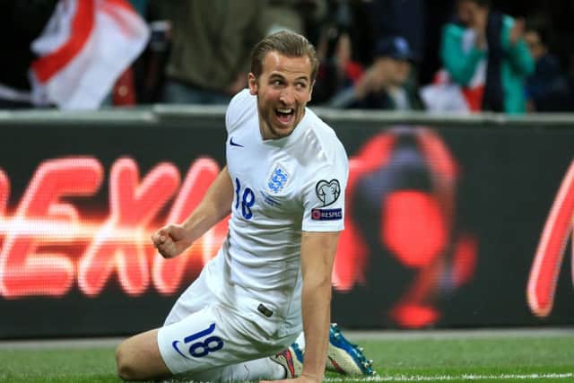 England's Harry Kane celebrates scoring his sides 4th goal of the game during the UEFA 2016 Qualifying, Group E match at Wembley Stadium, London. PRESS ASSOCIATION Photo. Picture date: Friday March 27, 2015. See PA story SOCCER England. Photo credit should read: Nick Potts/PA Wire. RESTRICTIONS: Use subject to FA restrictions. Editorial use only. Commercial use only with prior written consent of the FA. No editing except cropping. Call +44 (0)1158 447447 or see www.paphotos.com/info/ for full restrictions and further information.