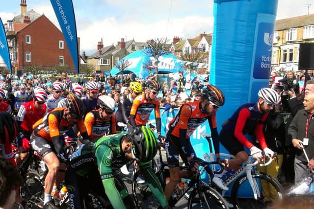 Sir Bradley Wiggins at the start line for the Tour de Yorkshire between Bridlington and Scarborough.