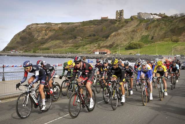 Tour de Yorkshire. The cyclists ride to the finish at Scarborough's North Bay. pic Richard Ponter 151726a